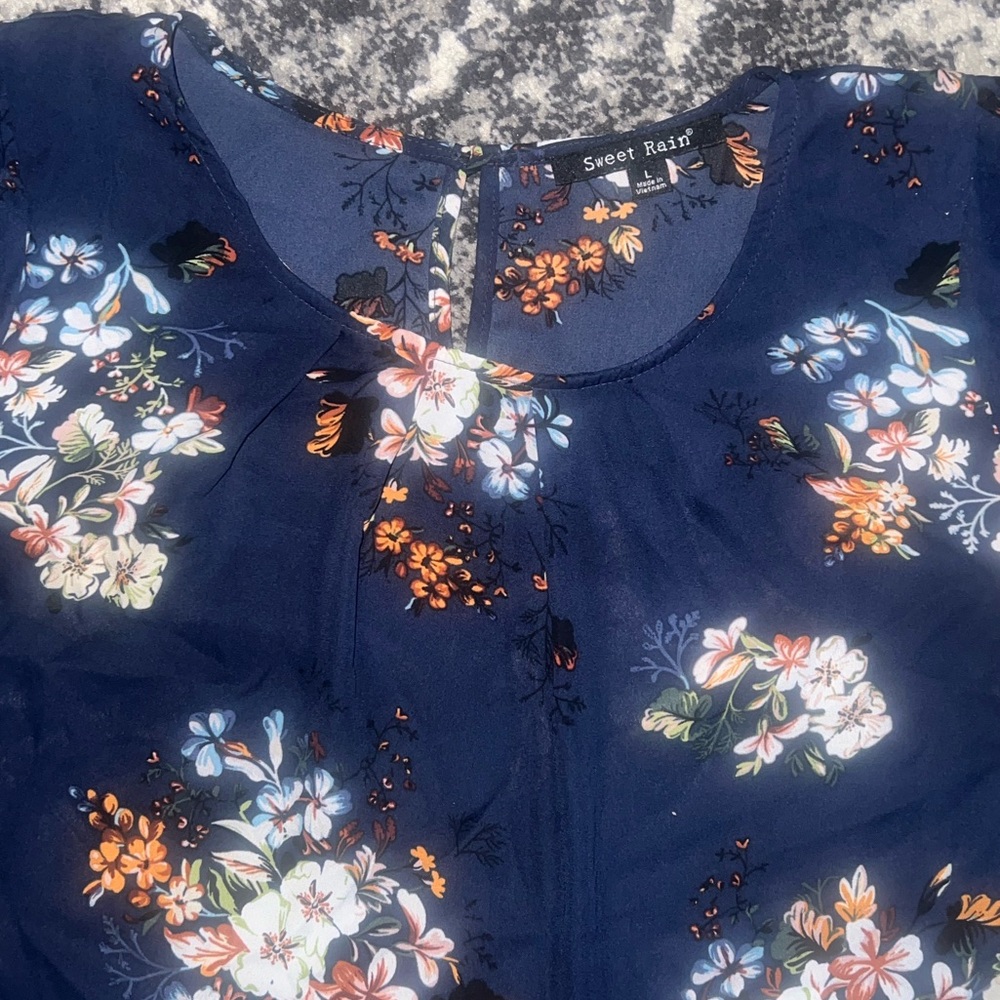 Sweet Rain Navy Blue Floral Blouse - Picture 2 of 6